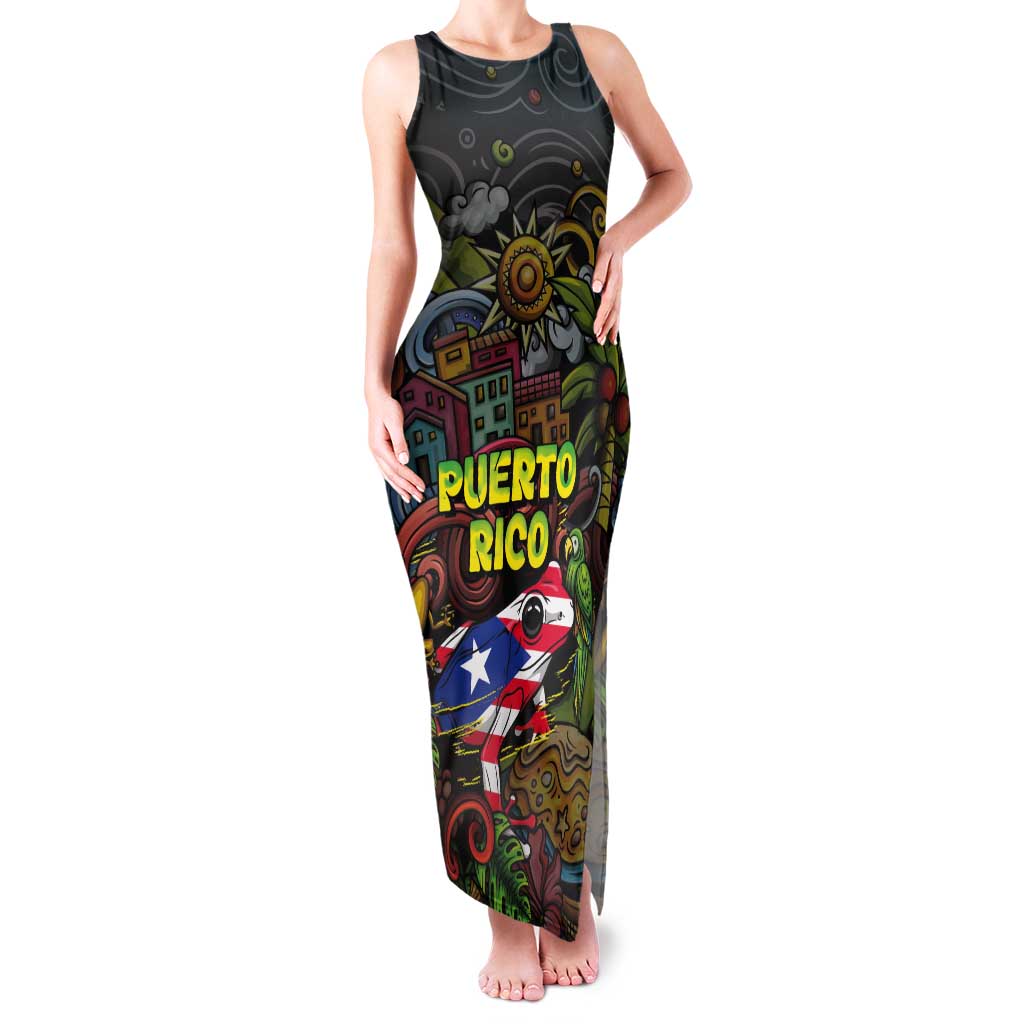 Personalized Puerto Rico Tank Maxi Dress The Coqui Frog Tropical Doodle Style - Wonder Print Shop