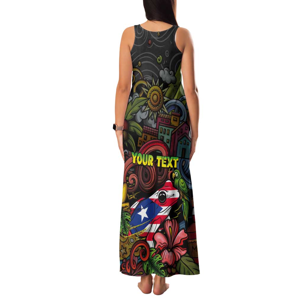 Personalized Puerto Rico Tank Maxi Dress The Coqui Frog Tropical Doodle Style - Wonder Print Shop