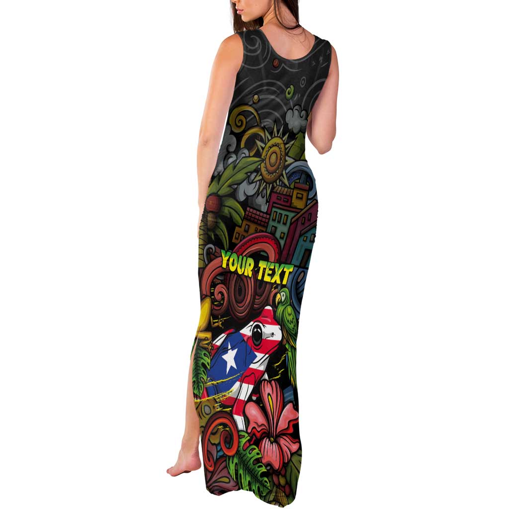 Personalized Puerto Rico Tank Maxi Dress The Coqui Frog Tropical Doodle Style - Wonder Print Shop