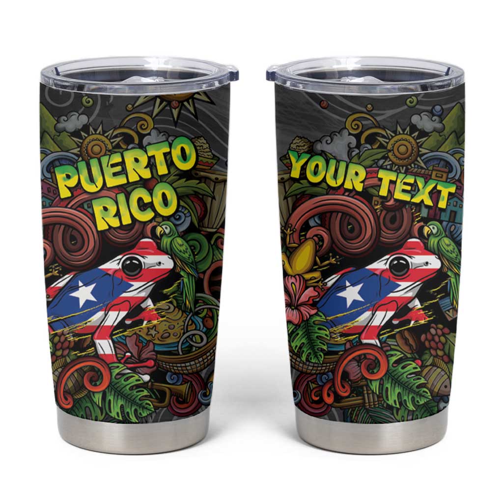 Personalized Puerto Rico Tumbler Cup The Coqui Frog Tropical Doodle Style - Wonder Print Shop