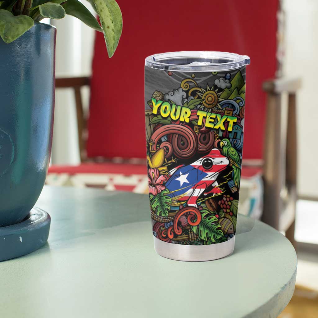 Personalized Puerto Rico Tumbler Cup The Coqui Frog Tropical Doodle Style - Wonder Print Shop