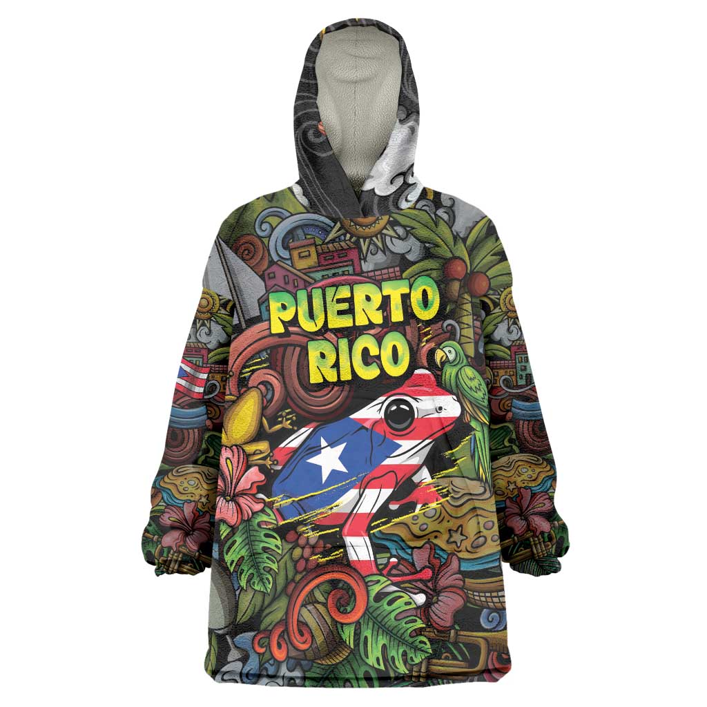 Personalized Puerto Rico Wearable Blanket Hoodie The Coqui Frog Tropical Doodle Style - Wonder Print Shop