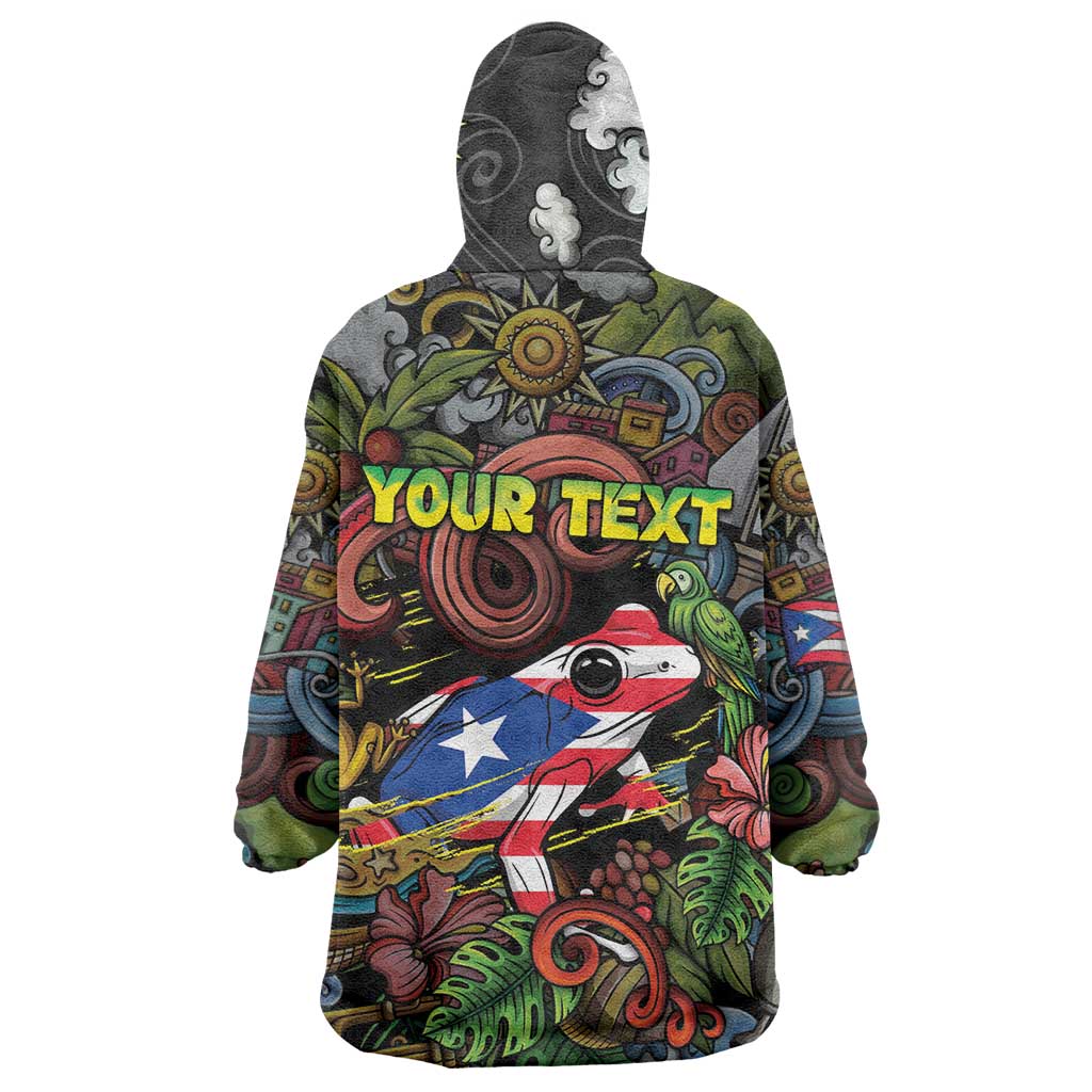 Personalized Puerto Rico Wearable Blanket Hoodie The Coqui Frog Tropical Doodle Style - Wonder Print Shop
