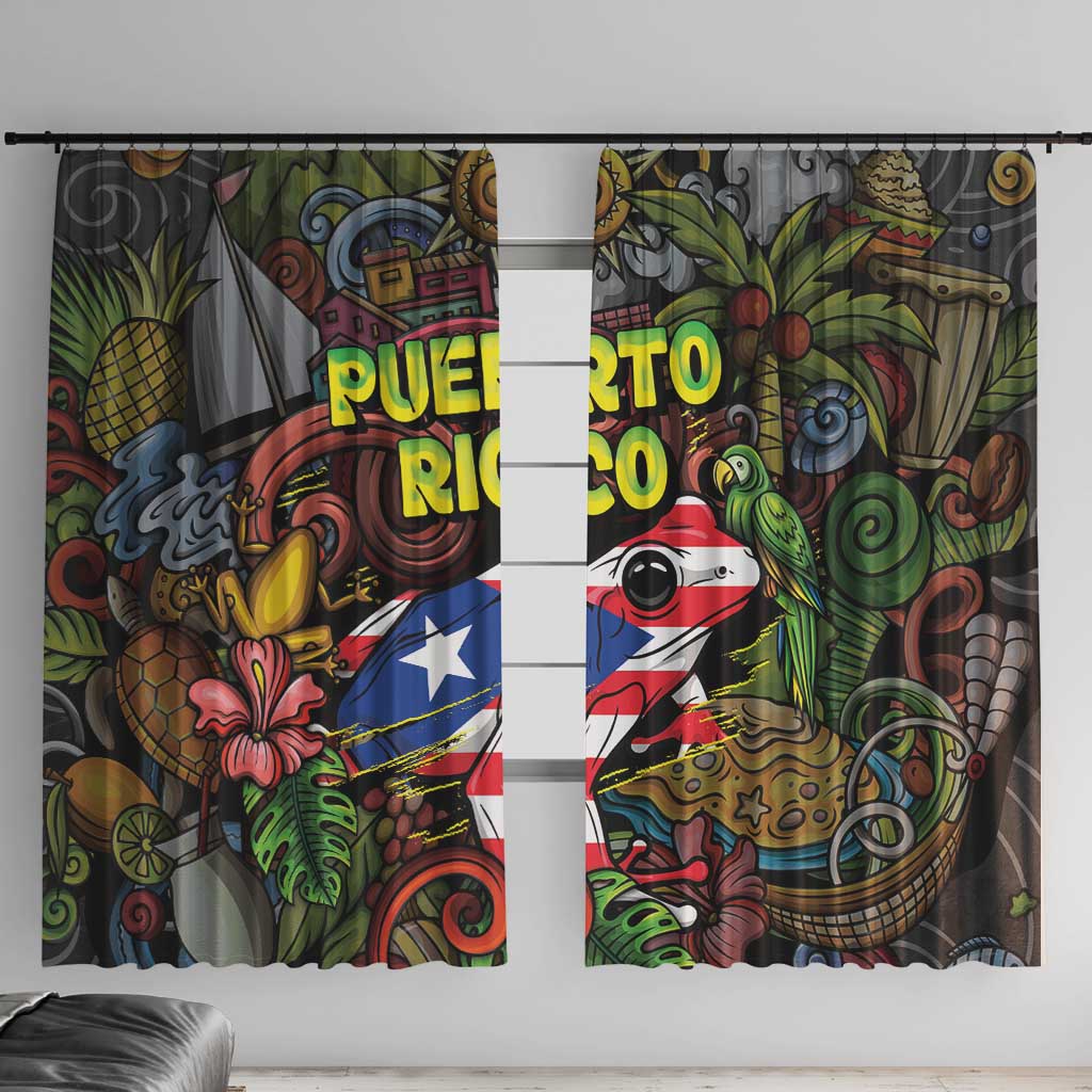 Puerto Rico Window Curtain The Coqui Frog Tropical Doodle Style - Wonder Print Shop
