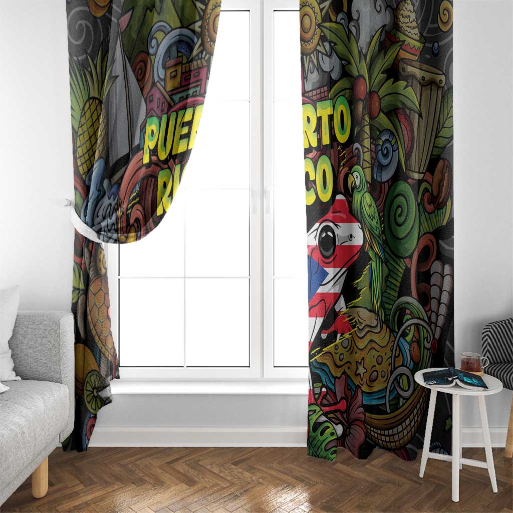Puerto Rico Window Curtain The Coqui Frog Tropical Doodle Style - Wonder Print Shop