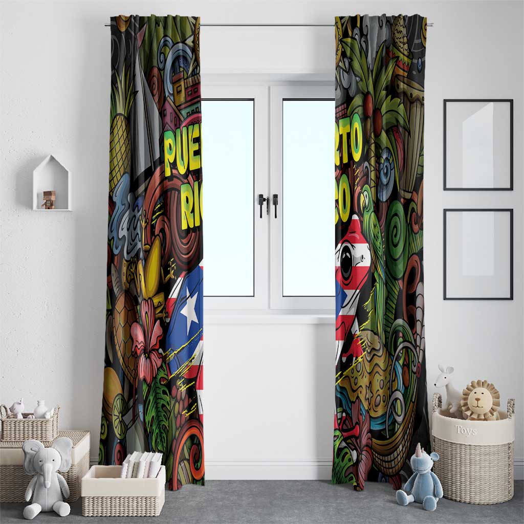 Puerto Rico Window Curtain The Coqui Frog Tropical Doodle Style - Wonder Print Shop