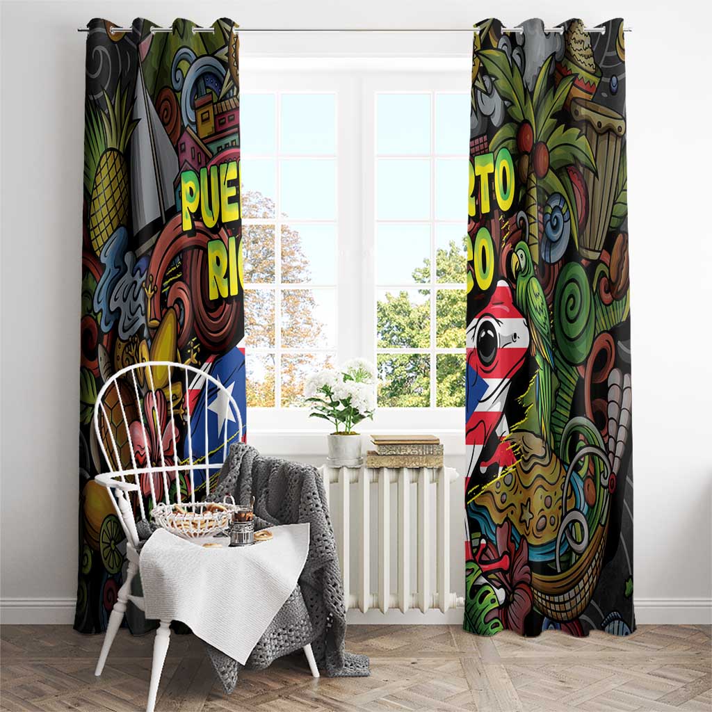 Puerto Rico Window Curtain The Coqui Frog Tropical Doodle Style - Wonder Print Shop