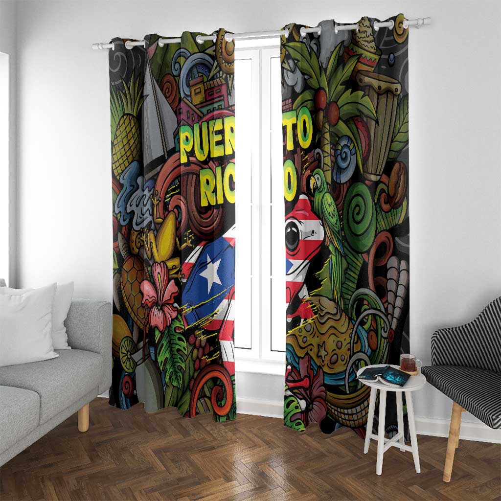 Puerto Rico Window Curtain The Coqui Frog Tropical Doodle Style - Wonder Print Shop