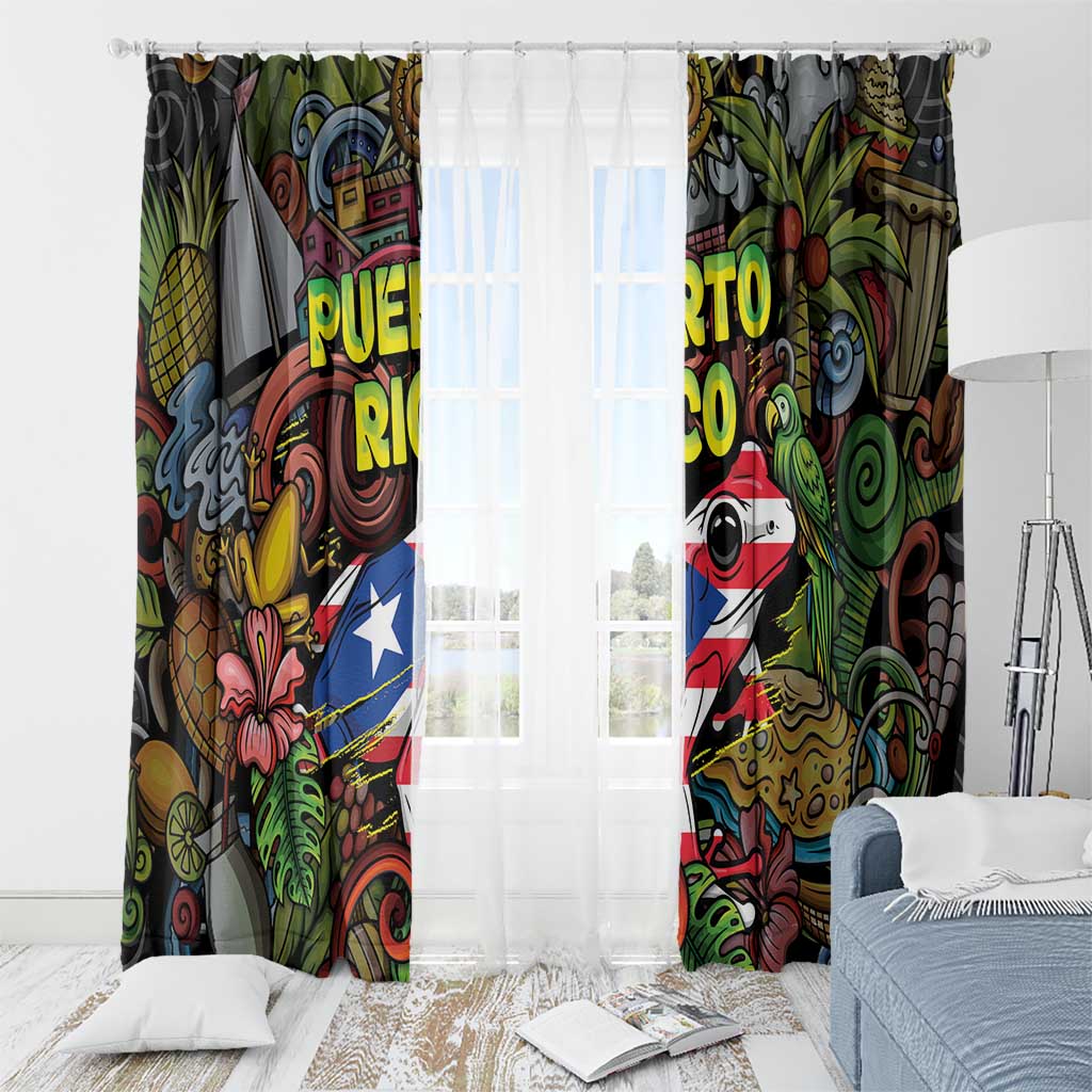 Puerto Rico Window Curtain The Coqui Frog Tropical Doodle Style - Wonder Print Shop