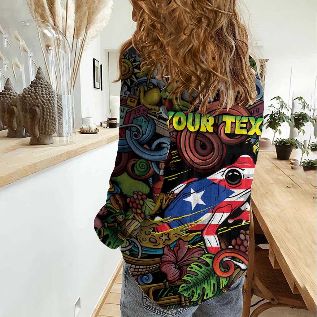 Personalized Puerto Rico Women Casual Shirt The Coqui Frog Tropical Doodle Style - Wonder Print Shop