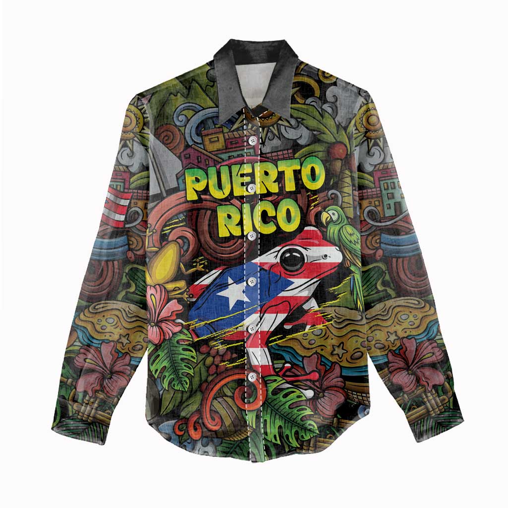 Personalized Puerto Rico Women Casual Shirt The Coqui Frog Tropical Doodle Style - Wonder Print Shop