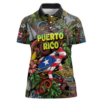 Personalized Puerto Rico Women Polo Shirt The Coqui Frog Tropical Doodle Style - Wonder Print Shop