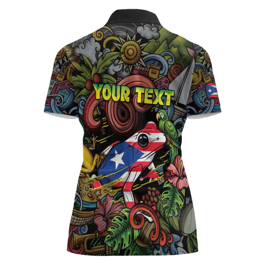 Personalized Puerto Rico Women Polo Shirt The Coqui Frog Tropical Doodle Style - Wonder Print Shop