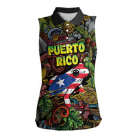 Personalized Puerto Rico Women Sleeveless Polo Shirt The Coqui Frog Tropical Doodle Style - Wonder Print Shop