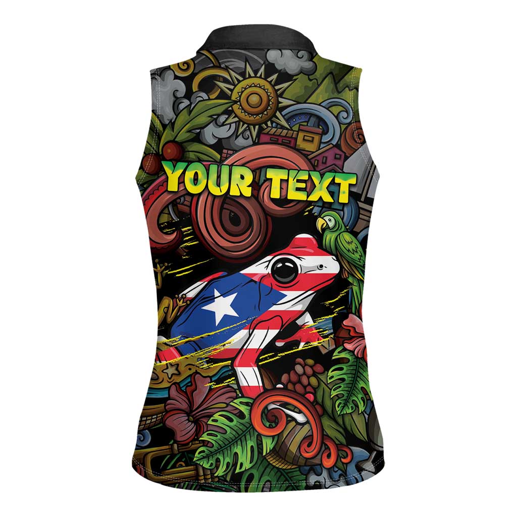 Personalized Puerto Rico Women Sleeveless Polo Shirt The Coqui Frog Tropical Doodle Style - Wonder Print Shop