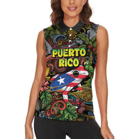 Personalized Puerto Rico Women Sleeveless Polo Shirt The Coqui Frog Tropical Doodle Style - Wonder Print Shop