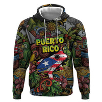 Personalized Puerto Rico Zip Hoodie The Coqui Frog Tropical Doodle Style - Wonder Print Shop