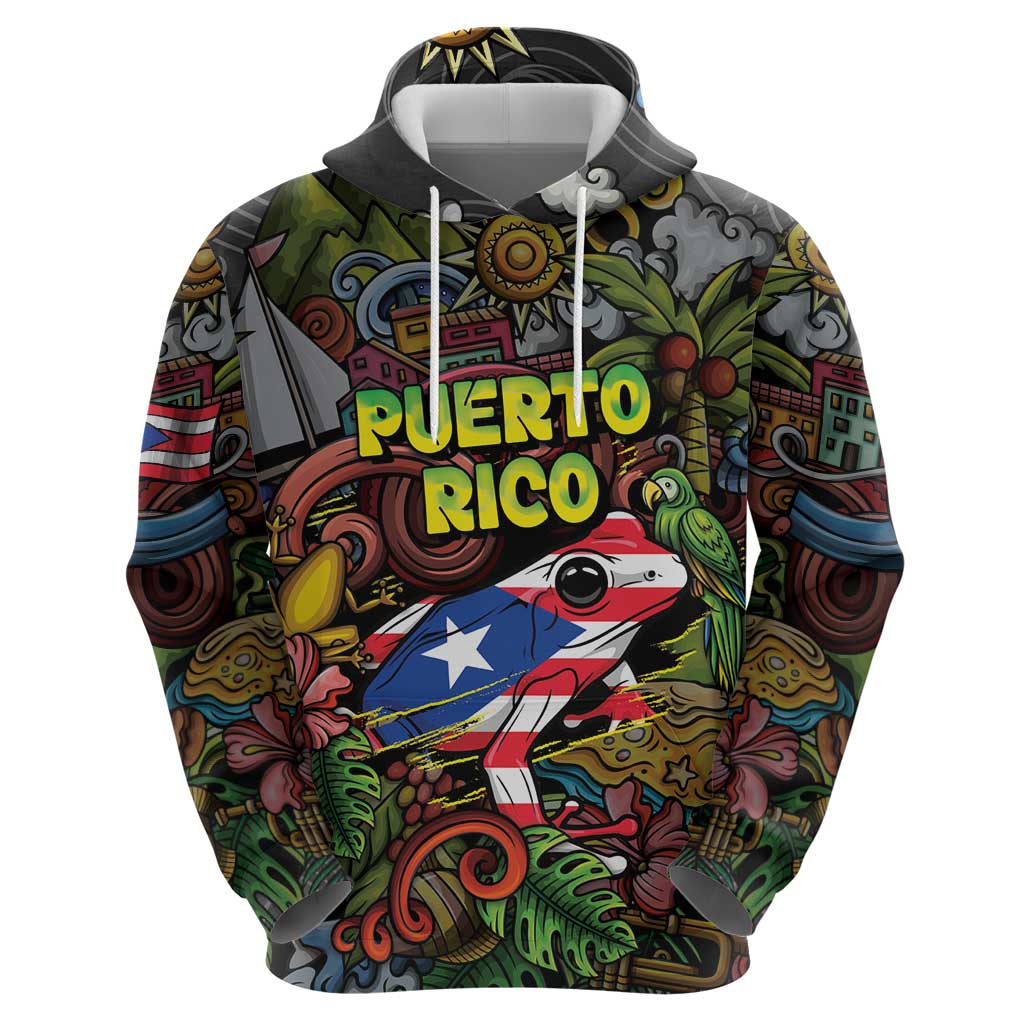 Personalized Puerto Rico Zip Hoodie The Coqui Frog Tropical Doodle Style - Wonder Print Shop