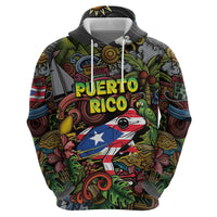 Personalized Puerto Rico Zip Hoodie The Coqui Frog Tropical Doodle Style - Wonder Print Shop