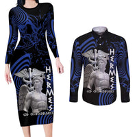 Ancient Greek Hermes Couples Matching Long Sleeve Bodycon Dress and Long Sleeve Button Shirt God Of Boundaries - Wonder Print Shop