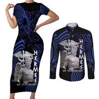Ancient Greek Hermes Couples Matching Short Sleeve Bodycon Dress and Long Sleeve Button Shirt God Of Boundaries - Wonder Print Shop