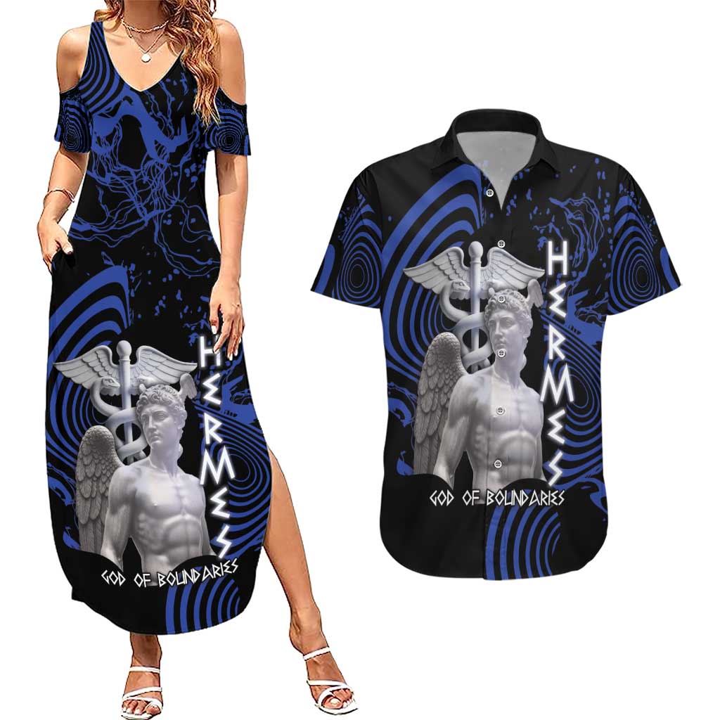 Ancient Greek Hermes Couples Matching Summer Maxi Dress and Hawaiian Shirt God Of Boundaries - Wonder Print Shop