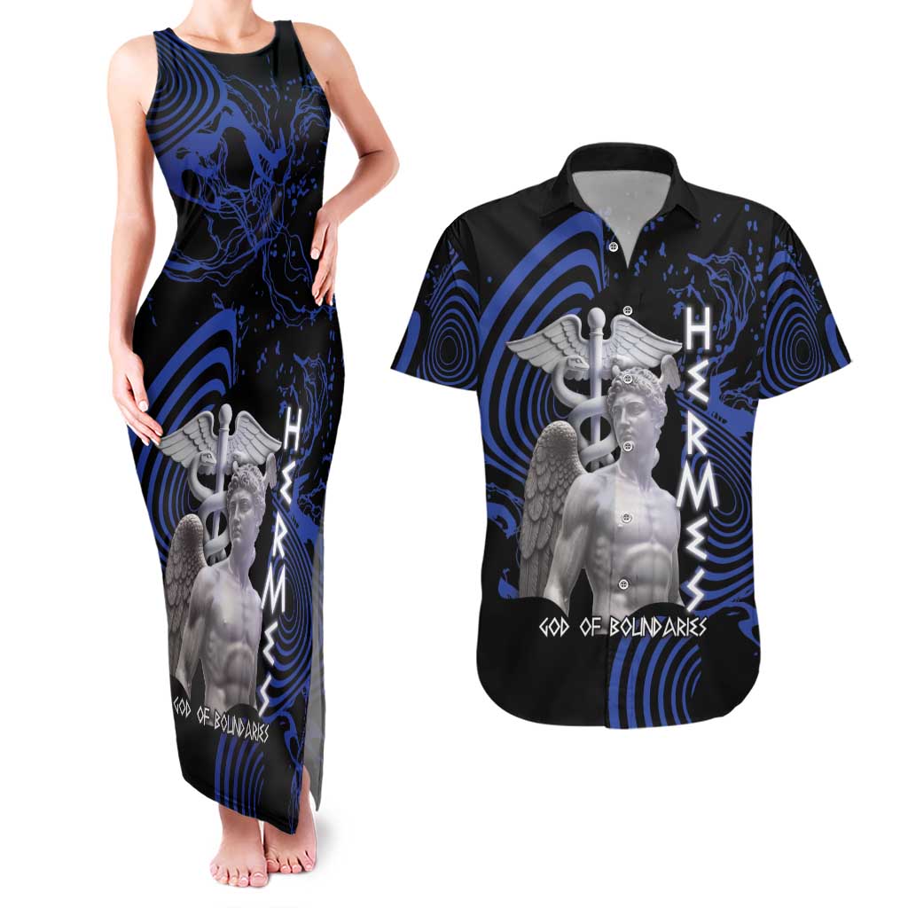Ancient Greek Hermes Couples Matching Tank Maxi Dress and Hawaiian Shirt God Of Boundaries - Wonder Print Shop