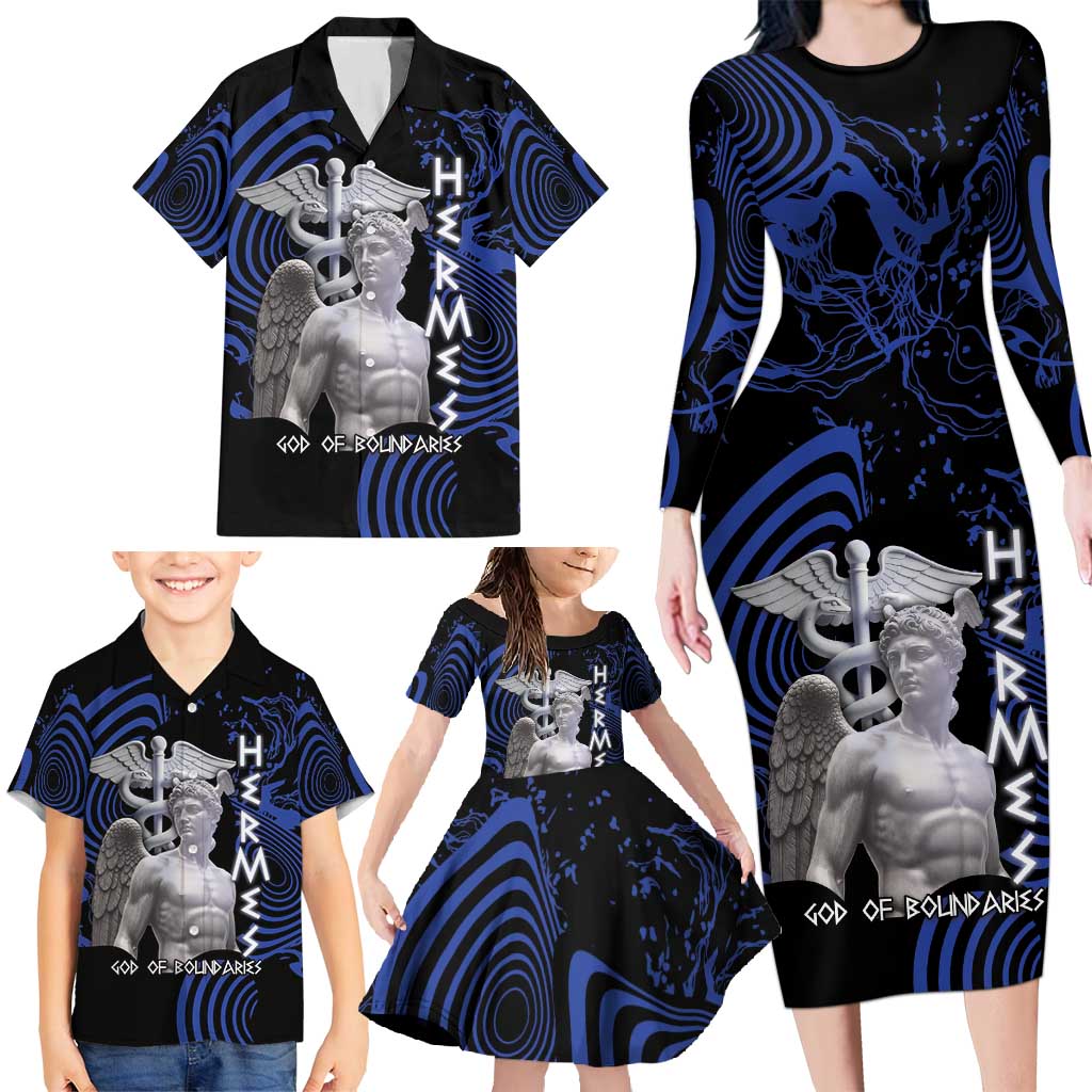 Ancient Greek Hermes Family Matching Long Sleeve Bodycon Dress and Hawaiian Shirt God Of Boundaries - Wonder Print Shop