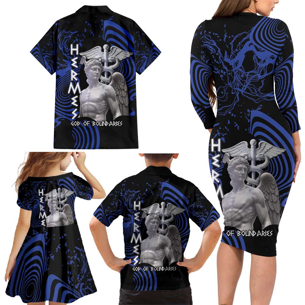 Ancient Greek Hermes Family Matching Long Sleeve Bodycon Dress and Hawaiian Shirt God Of Boundaries - Wonder Print Shop