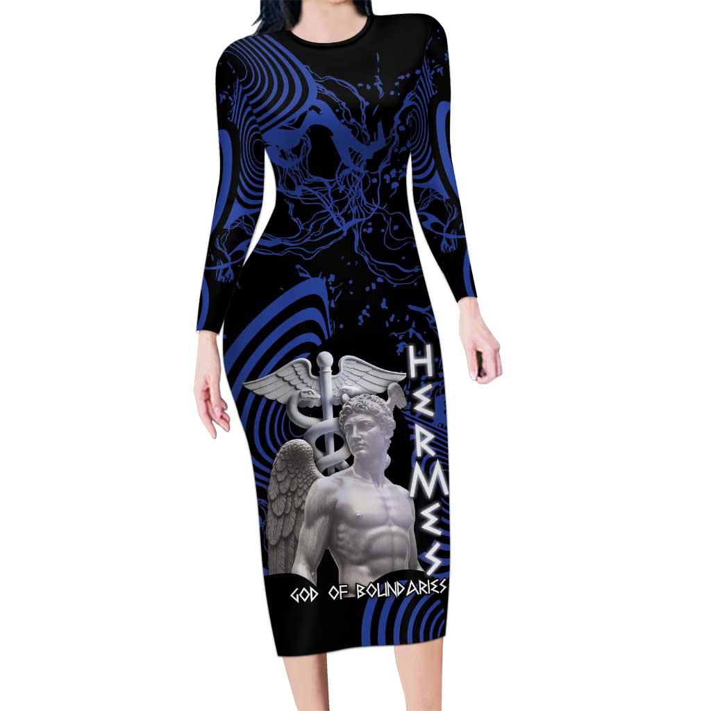 Ancient Greek Hermes Family Matching Long Sleeve Bodycon Dress and Hawaiian Shirt God Of Boundaries - Wonder Print Shop