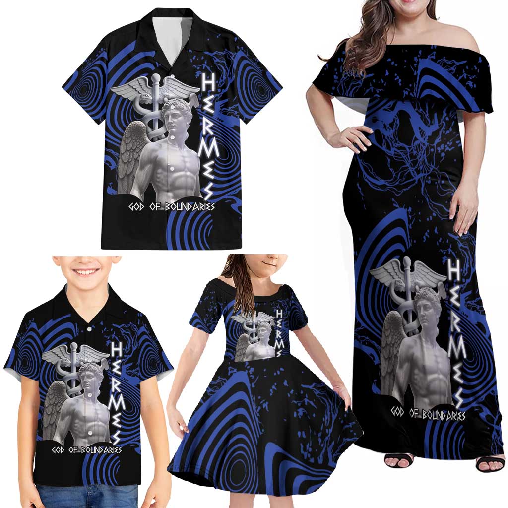Ancient Greek Hermes Family Matching Off Shoulder Maxi Dress and Hawaiian Shirt God Of Boundaries - Wonder Print Shop