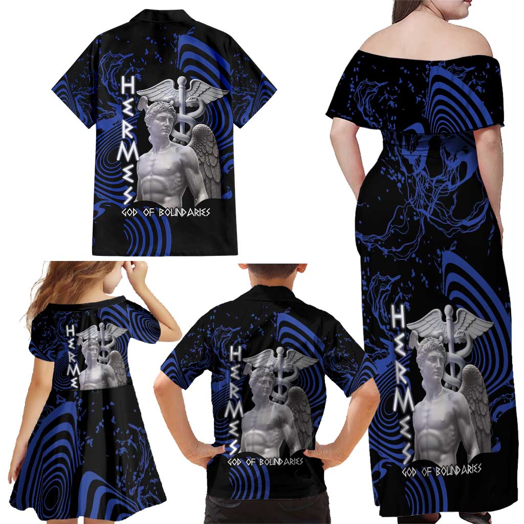 Ancient Greek Hermes Family Matching Off Shoulder Maxi Dress and Hawaiian Shirt God Of Boundaries - Wonder Print Shop
