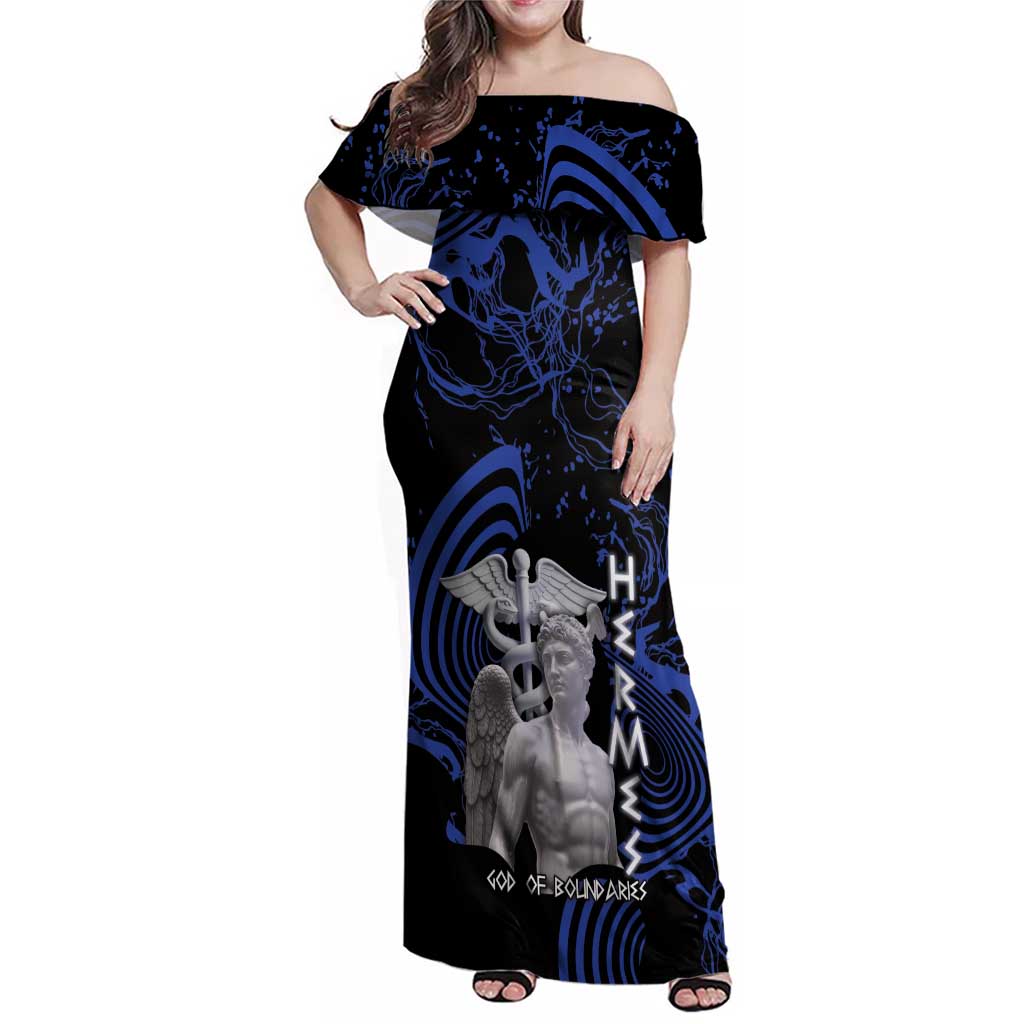 Ancient Greek Hermes Family Matching Off Shoulder Maxi Dress and Hawaiian Shirt God Of Boundaries - Wonder Print Shop