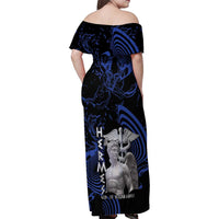 Ancient Greek Hermes Family Matching Off Shoulder Maxi Dress and Hawaiian Shirt God Of Boundaries - Wonder Print Shop