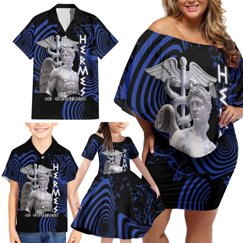 Ancient Greek Hermes Family Matching Off Shoulder Short Dress and Hawaiian Shirt God Of Boundaries - Wonder Print Shop