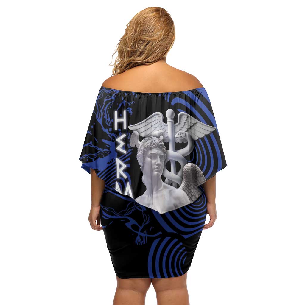 Ancient Greek Hermes Family Matching Off Shoulder Short Dress and Hawaiian Shirt God Of Boundaries - Wonder Print Shop