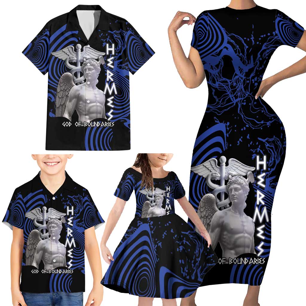 Ancient Greek Hermes Family Matching Short Sleeve Bodycon Dress and Hawaiian Shirt God Of Boundaries - Wonder Print Shop