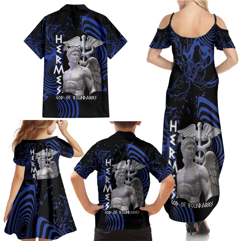 Ancient Greek Hermes Family Matching Summer Maxi Dress and Hawaiian Shirt God Of Boundaries - Wonder Print Shop