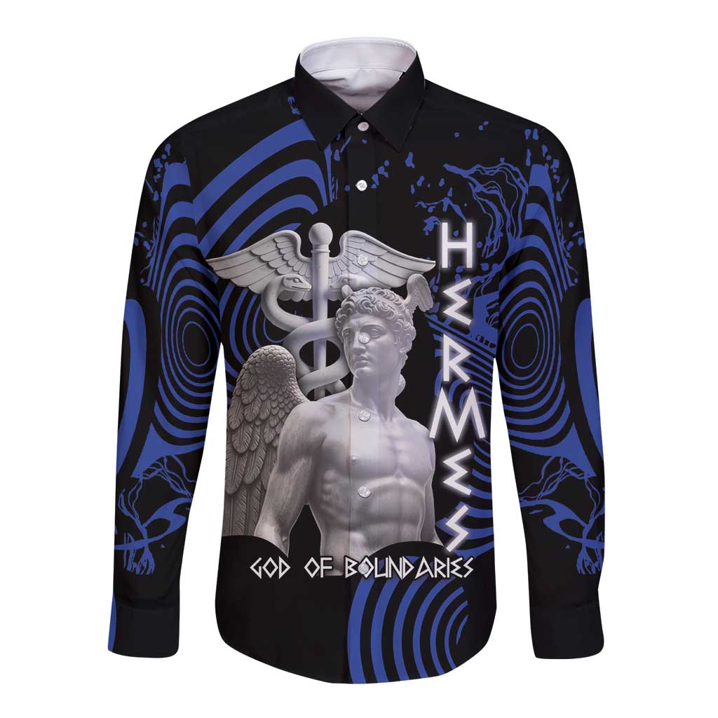 Ancient Greek Hermes Long Sleeve Button Shirt God Of Boundaries - Wonder Print Shop