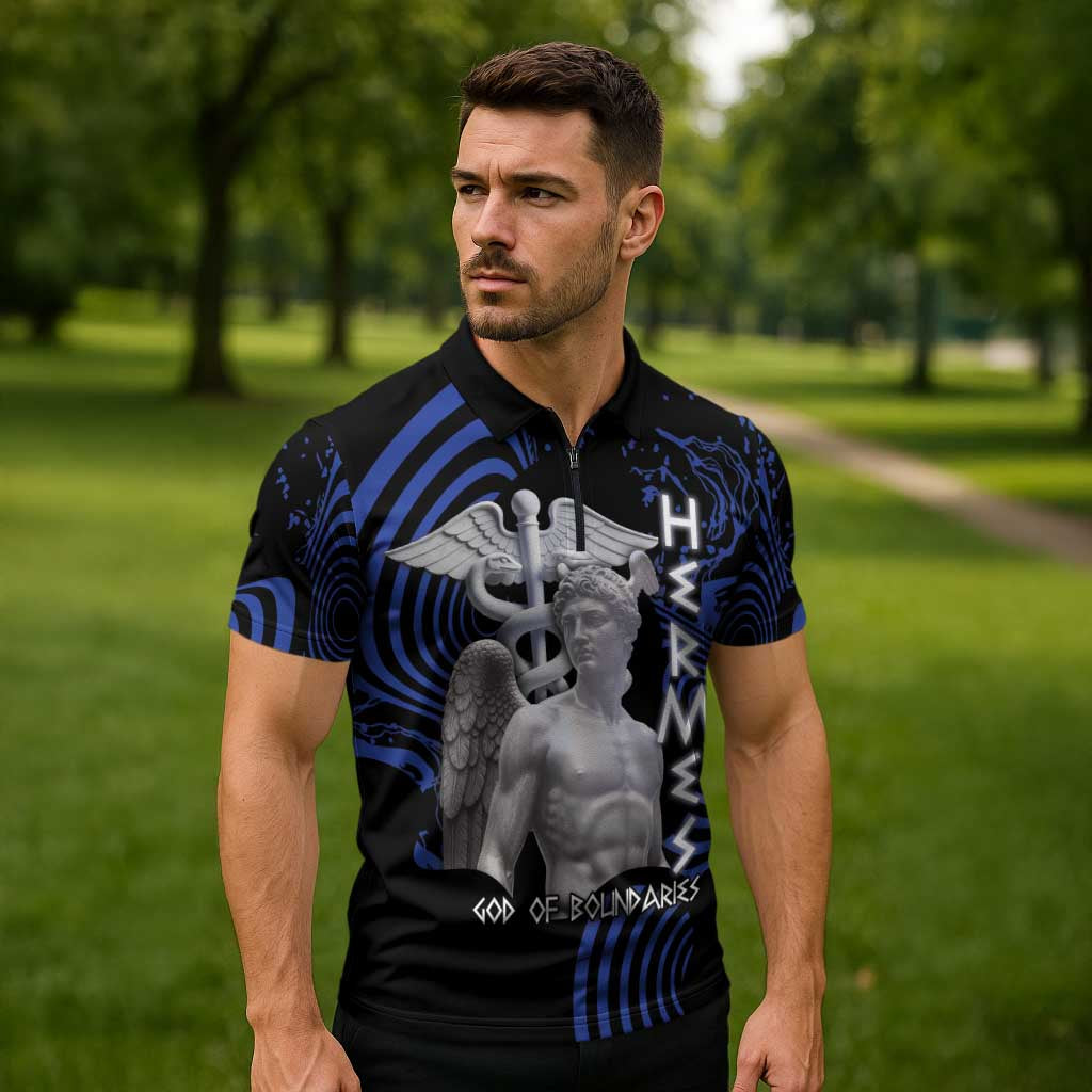 Ancient Greek Hermes Zipper Polo Shirt God Of Boundaries - Wonder Print Shop