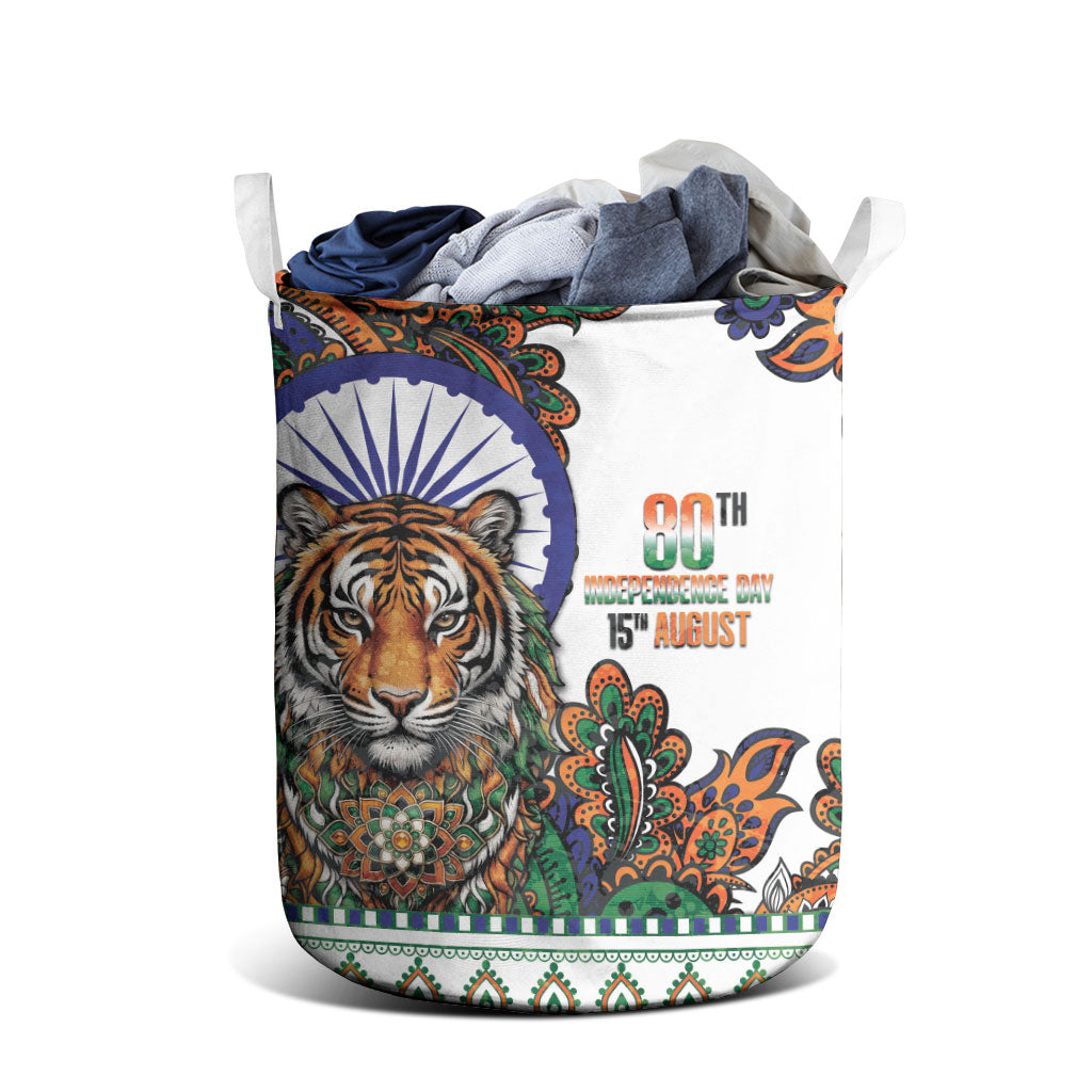 India Independence Day Laundry Basket Royal Tiger Ashoka Chakra Paisley Pattern