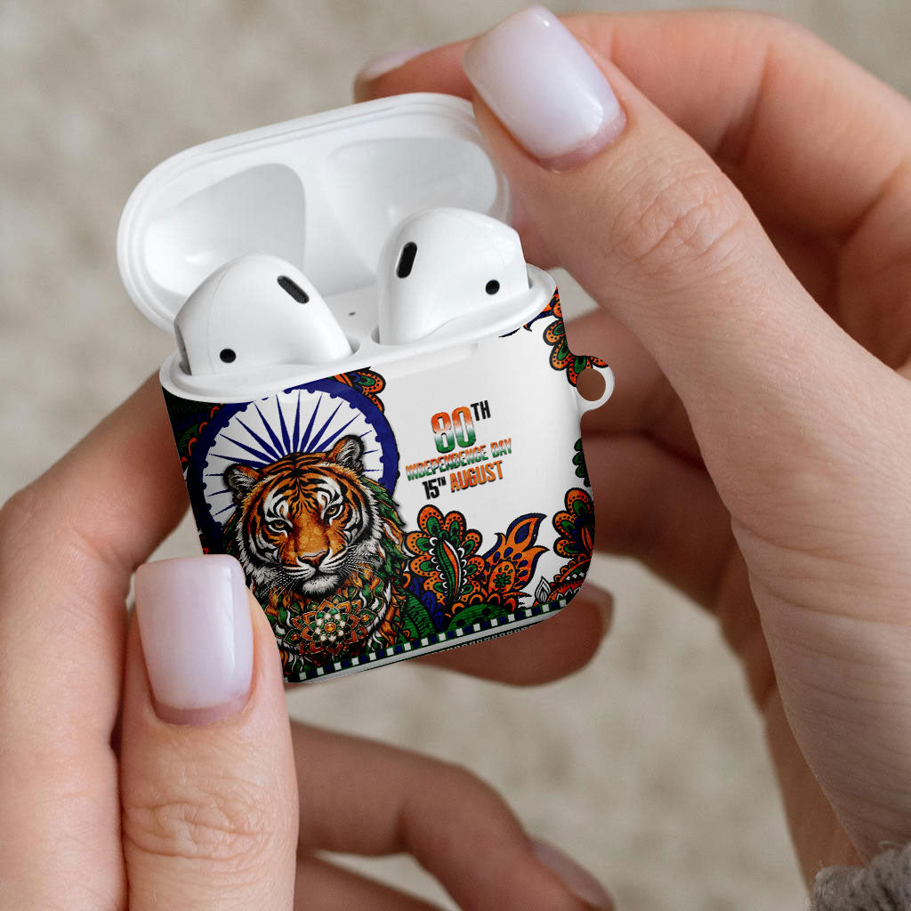 India Independence Day AirPods Case Royal Tiger Ashoka Chakra Paisley Pattern