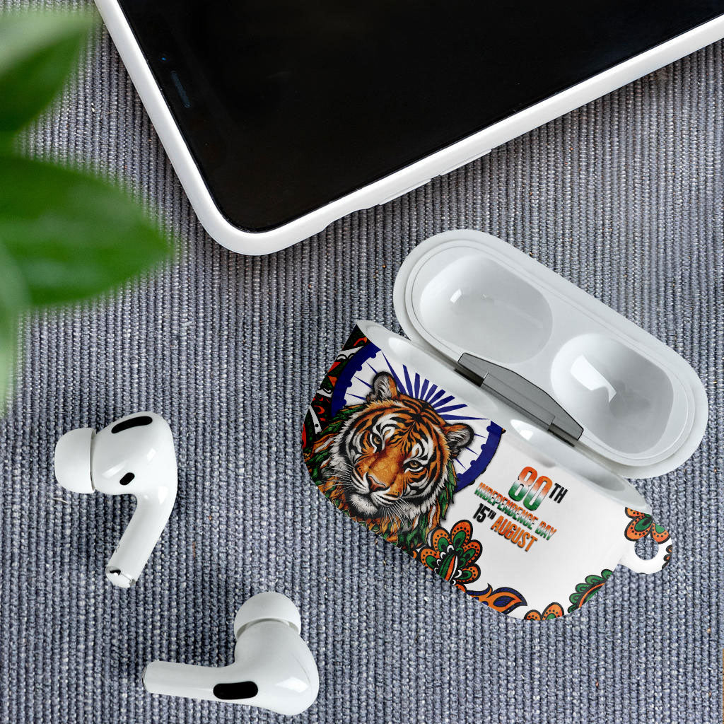 India Independence Day AirPods Case Royal Tiger Ashoka Chakra Paisley Pattern