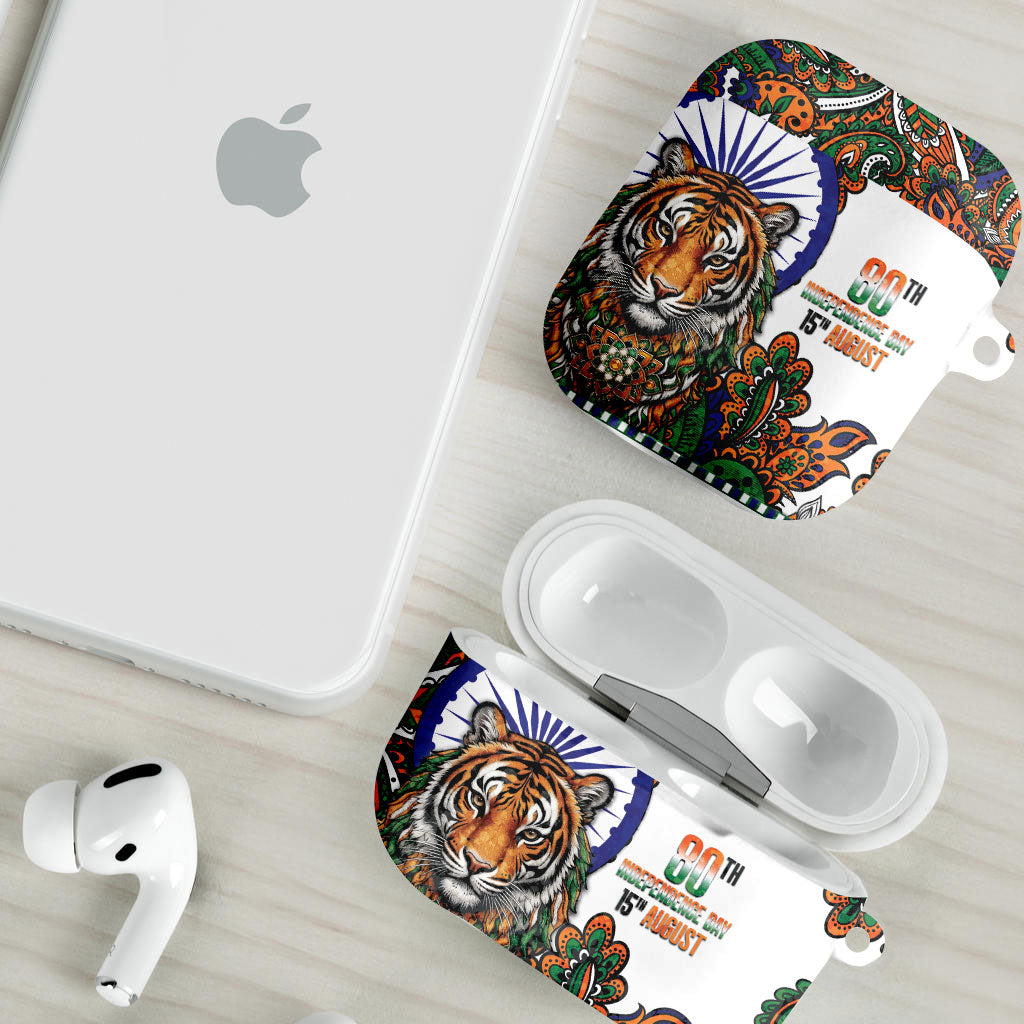 India Independence Day AirPods Case Royal Tiger Ashoka Chakra Paisley Pattern