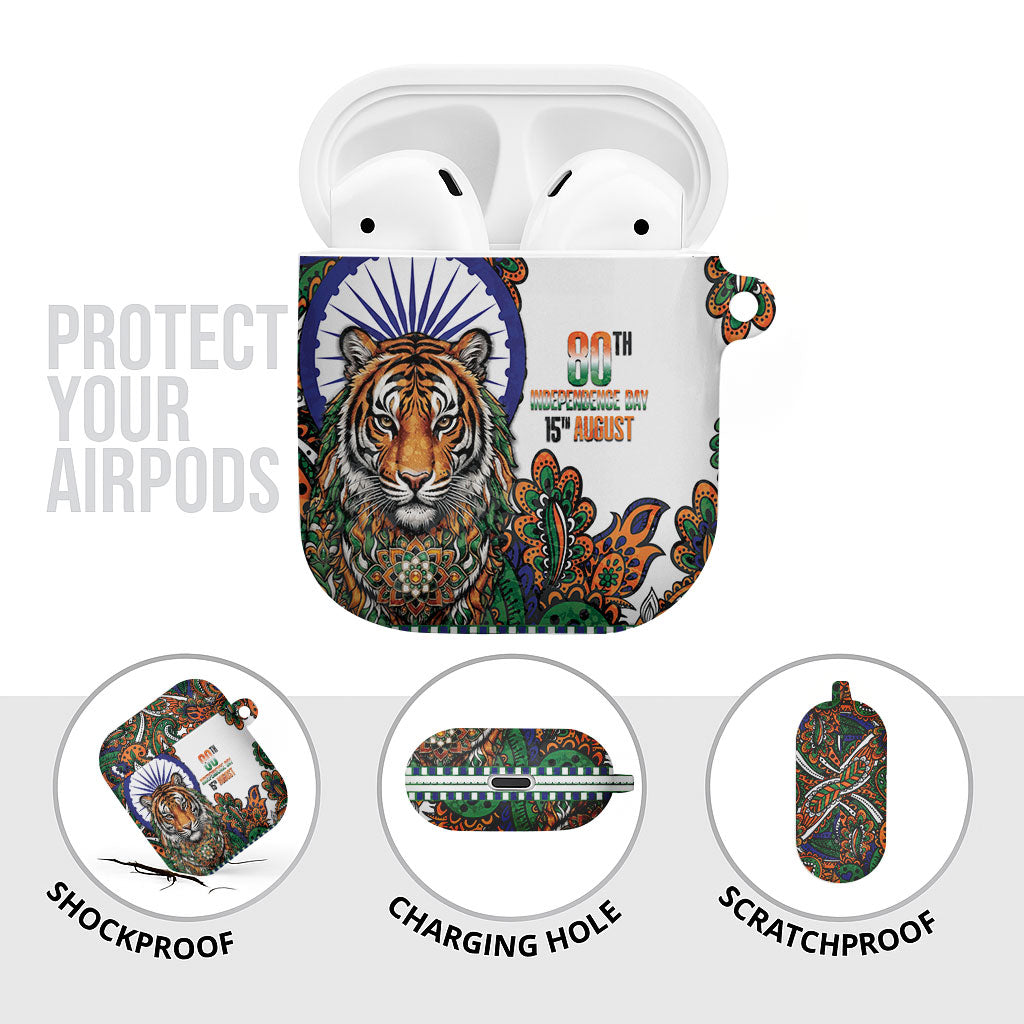 India Independence Day AirPods Case Royal Tiger Ashoka Chakra Paisley Pattern