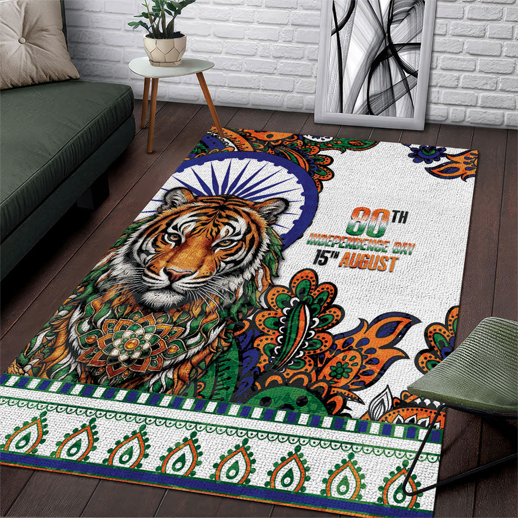 India Independence Day Area Rug Royal Tiger Ashoka Chakra Paisley Pattern