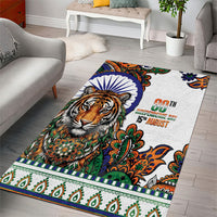 India Independence Day Area Rug Royal Tiger Ashoka Chakra Paisley Pattern