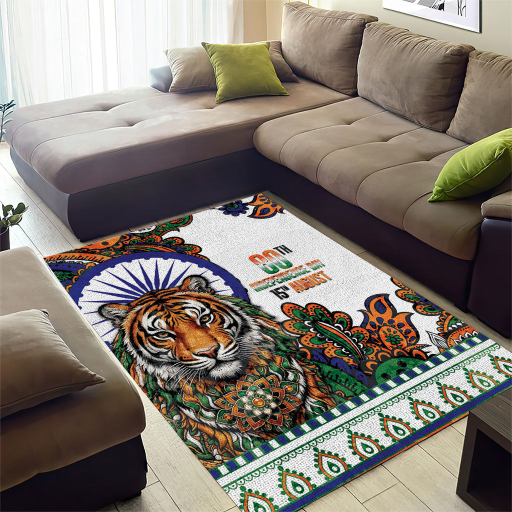 India Independence Day Area Rug Royal Tiger Ashoka Chakra Paisley Pattern