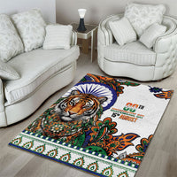 India Independence Day Area Rug Royal Tiger Ashoka Chakra Paisley Pattern