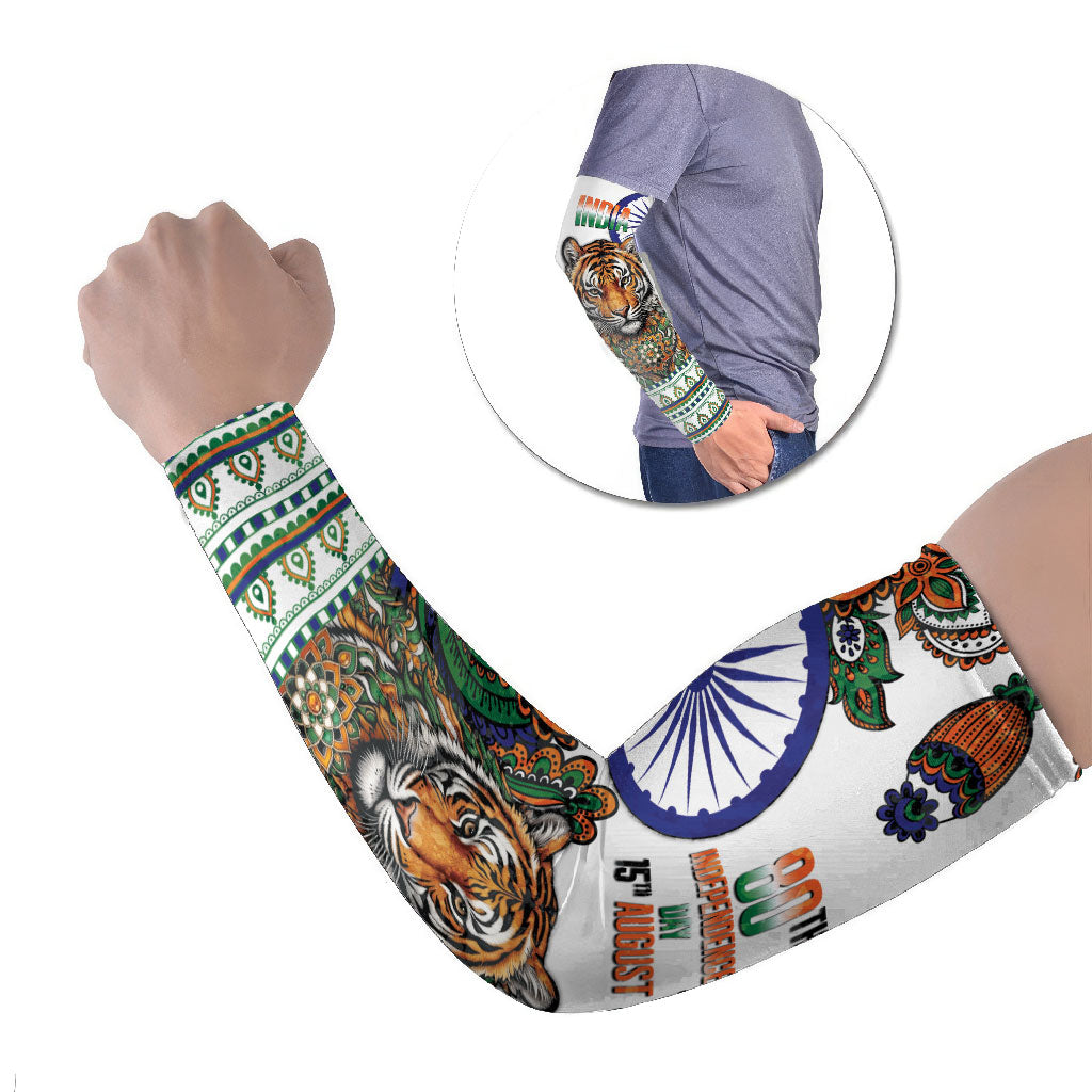 India Independence Day Arm Sleeves Royal Tiger Ashoka Chakra Paisley Pattern